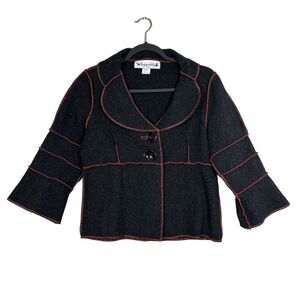 Beebop & Wally Medium Jackie‎ Heather Black Red Stitch 3/4 Sleeve Button Jacket